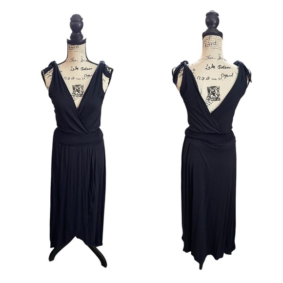 Lulus Maxi wrap Dress Surplice Neckline Navy Blue Size Small Formal Tie Straps - Picture 9 of 9